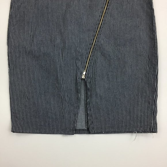 THE VINTAGE SHOP Dark Blue Gray Striped Asymmetric Zip Front Pencil Skirt - Picture 5 of 8